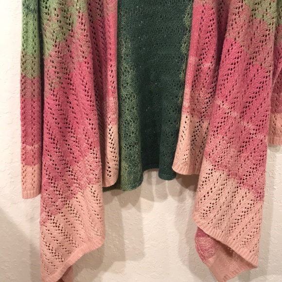 BCBG Max Azria green pink open front cardigan M - Picture 2 of 7